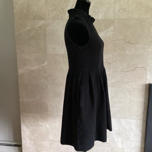 GANNI Pinnacle Mini Dress Medium Black Sleeveless Textured Mock Ruffle Neck Twee - Picture 7 of 14